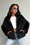 Faux Fur Women's Jacket – Modern Winter Coat with Zipper Closure and Soft Texture - Black |   F2037 - Black