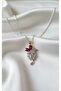 Silver Color Zircon Stone Red Flower Magic Necklace