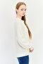 Women Ribbed Collar Knitted Sweater, Off White - 3