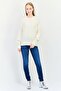 Women Ribbed Collar Knitted Sweater, Off White - 2