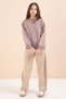 Beige Striped Detail Wide Leg Embroidered Girls' Oversized Tracksuit Set 23456 - 2