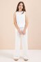 Ecru Wide-Leg Pants Girl's Linen Cropped Suit 23450