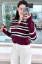Zippered Striped Knitwear Cardigan 6K335 - 3
