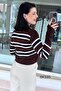 Zippered Striped Knitwear Cardigan 6K335 - 2