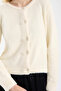 Bearded Knitwear Cardigan with Metal Button Detail - Bone - 4