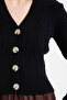 Buttoned Brass Motif Knitwear Cardigan - Black - 5