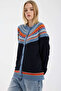 Ethnic Motif Wool Knitwear Cardigan - Navy Blue - 5