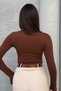 Women's Black Brown Finger Detail Turtleneck Bodysuit Set of 2 - 8