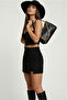 Black Front Slit Women's Shorts Skirt - 4