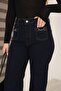 Women's High Waist Chain Detailed Straight Fit Navy Blue - 5
