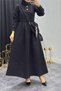 Women's Black Gold Buttoned Bag Detailed Full Length Hijab Dress Nms077 - 3