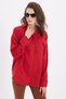Women's oversize wide cut 100% cotton muslin fabric long sleeve pocketed textured burgundy shirt - 7