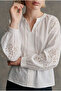 Women's tasseled balloon-sleeve embroidered broderie cotton blouse - 4