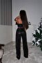 Women's Black Glitter Detailed Strappy Crop Pants Two-Piece Set - 3