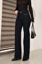Women's High Waist Chain Detailed Straight Fit Navy Blue - 3