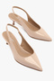 Gioia Beige Patent Leather Pointed Toe Open Back Low Heel Shoes - 4
