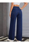 Camellia Navy Blue Women's Wide Leg Stretch Fabric Jeans High Waist Wide Leg Palazzo Denim Trousers-1 - 3