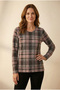 Women's Plus Size Stretch Fabric Crew Neck Plaid Soft Sweater Mom Blouse