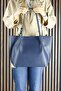 Navy Blue Vegan Magnetic Closure Large Size Daily Shoulder Bag and Handbag with Strap - 3