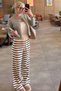Ecru Striped Women's Knitwear Trousers Sh333 - 2