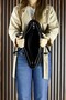 Black Genuine Cowhide Suede Large Size Daily Shoulder Bag with Zippered Three Interior Pockets - 5
