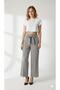 Women's High Waist Wide Leg Pants with Pockets, Elastic Waistband, and Tie-Up Fabric Trousers