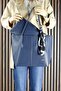Navy Blue Vegan Magnetic Closure Large Size Daily Shoulder Bag and Handbag with Strap