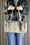 Kum Genuine Cowhide Suede Zippered Three-Compartment Daily Large Shoulder Bag with Bead Accessories - 3