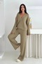 Women's Standard Size V-Neck Buttoned Knitwear Bottom-Top Set - 5