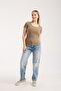 Women's Corded Fabric Ribbed Knit Patch Snap Button Short Sleeve Fitted Cotton T-Shirt 6001 - 6