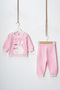 Baby Girl 3-6-9 Months Rabbit Embroidered Ribbed Cuff Collar Snap Fastener 2-Piece Set - 2
