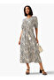 Abstract Print Off Shoulder Women Dress with Tie-Ups