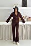Women's Standard Size V-Neck Buttoned Knitwear Bottom-Top Set - 2