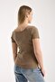 Women's Corded Fabric Ribbed Knit Patch Snap Button Short Sleeve Fitted Cotton T-Shirt 6001 - 5