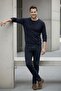 Men's High Waist Wide Leg Navy Blue Jeans - 6