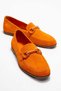 Women's Genuine Leather Loafers Buckle Detail Casual Shoes Orange Suede Livia