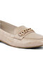 Women Beige Gold Chain Detail Flat Loafers - 5