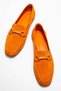 Women's Genuine Leather Loafers Buckle Detail Casual Shoes Orange Suede Livia - 2