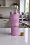 Hot and Cold Insulated Thermos Cup Flower Pattern Steel Thermos with Straw and Handle Thermos Mug - 2