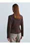 32429 Button Detailed Corded Fabric Top-Kahve M. - 3