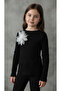 Flower Buckle K Ribbed Knit Sweat for Ages 05-14 - Black - 2