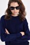 Women's Oversized Wide Cut Crew Neck Navy Blue Sweater - 2
