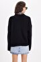 Women's Oversized wide cut crew neck black sweater - 7