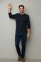 Men's Flexible High Waist 5 Pocket Navy Blue Jeans - 6