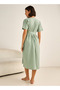 Short Sleeve Viscose Night Dress with a Tie-up Belt - 3