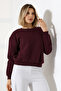 Fleece-Lined Oversized Crew Neck Wide Fit Sweatshirt 21614 Mürdüm - 2