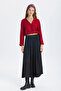 Elastic Waist Long Sleeve Crop Blouse Red - 2