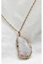 Stainless Steel Chain White Druzzy Agate Natural Stone Necklace-Gold
