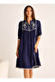 Midi Night Dress 3/4 Sleeves Floral Embroidery Viscose