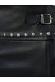 Slit Low Waist Slim Fit Mini Faux Leather Skirt with Metal Accessories - 6